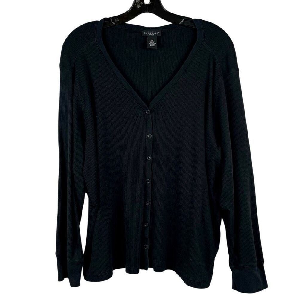 Rafaella Women’s Black Long Sleeve Ribbed Button Up Cardigan 2X